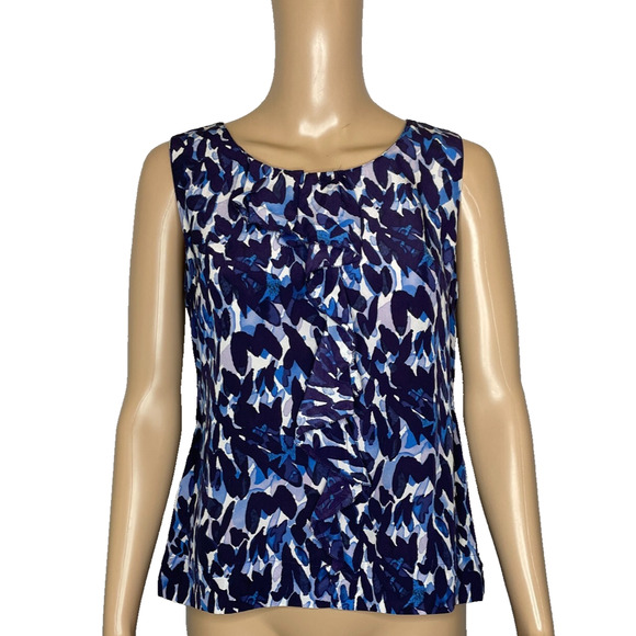 Women's Small Halogen Blue Abstract Print 100% Silk Sleeveless Blouse - Picture 1 of 5